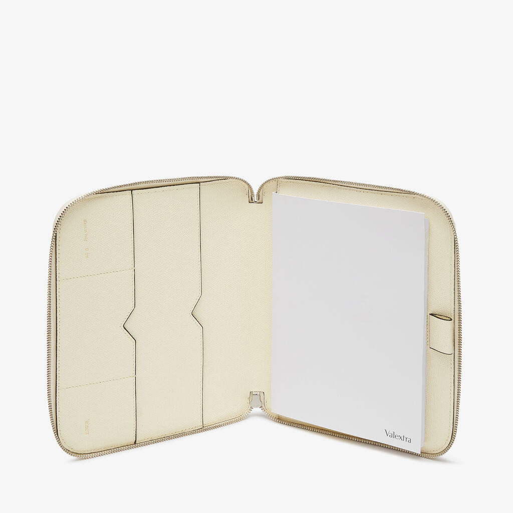 Valextra Cartella per Scrittura con Zip A5 | Pelle di vitello Millepunte | Bianco Pergamena | Valextra Promozione temporanea