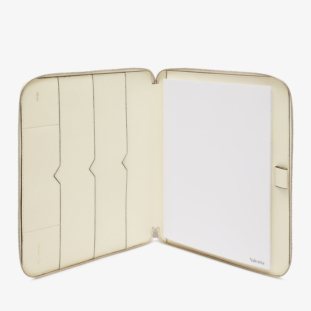 Valextra Cartella per Scrittura con Zip A4 | Pelle di vitello Millepunte | Bianco Pergamena | Valextra Super sconto