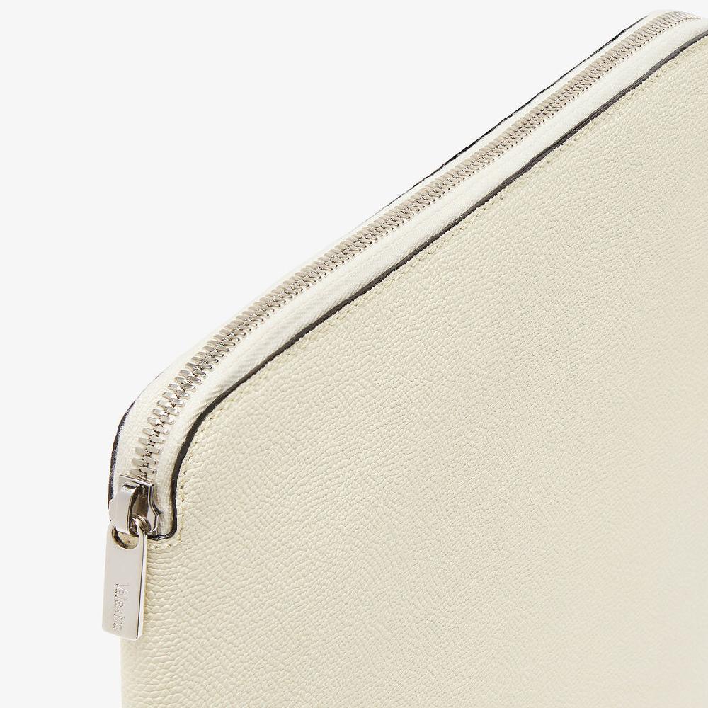 Valextra Cartella per Scrittura con Zip A4 | Pelle di vitello Millepunte | Bianco Pergamena | Valextra Super sconto