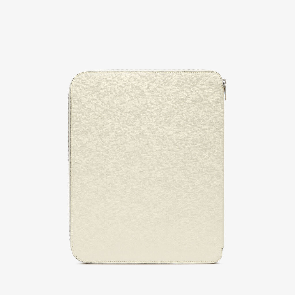 Valextra Cartella per Scrittura con Zip A4 | Pelle di vitello Millepunte | Bianco Pergamena | Valextra Super sconto