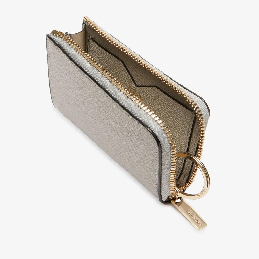 Valextra Portachiavi con zip in Pelle Grigio chiaro | Valextra Zip Around Duty-free