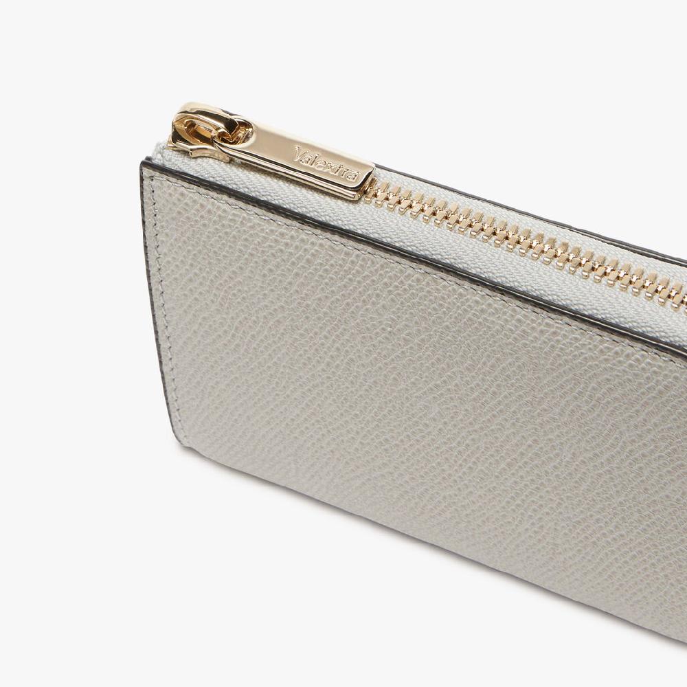 Valextra Portachiavi con zip in Pelle Grigio chiaro | Valextra Zip Around Duty-free