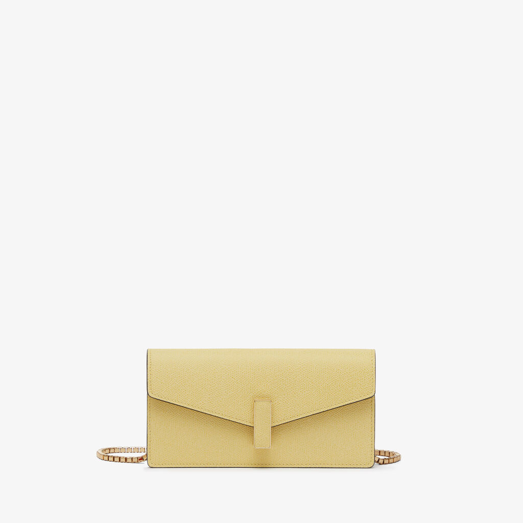 Valextra Clutch Donna di Lusso in Pelle Gialla con catena | Valextra Iside Nuovo