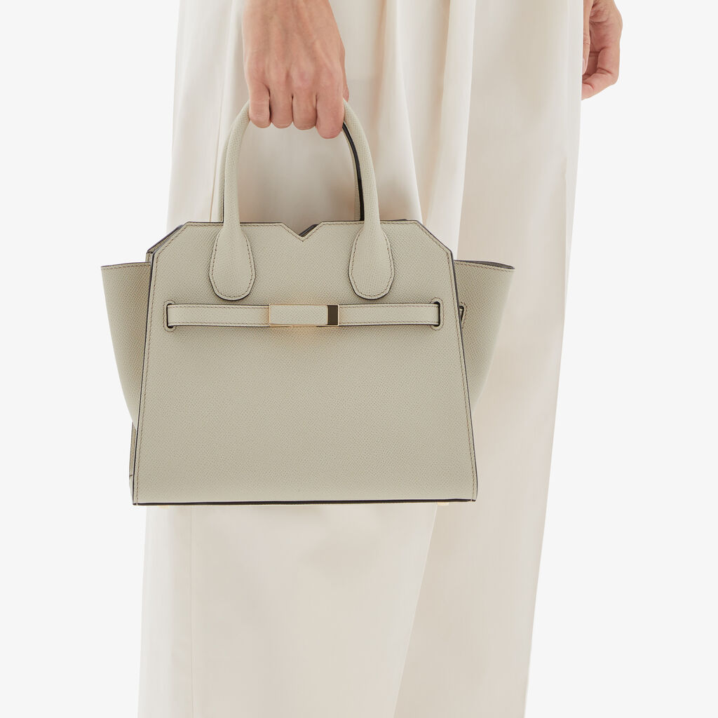 Valextra Borsa a Due Manici Milano Mini | Pelle di vitello Millepunte Soft | Grigio Lino | Valextra Qualità Garantita