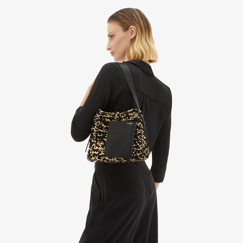 Valextra Borsa a secchiello Donna Nera e Beige in Rafia e Cotone | Valextra Negozi Online