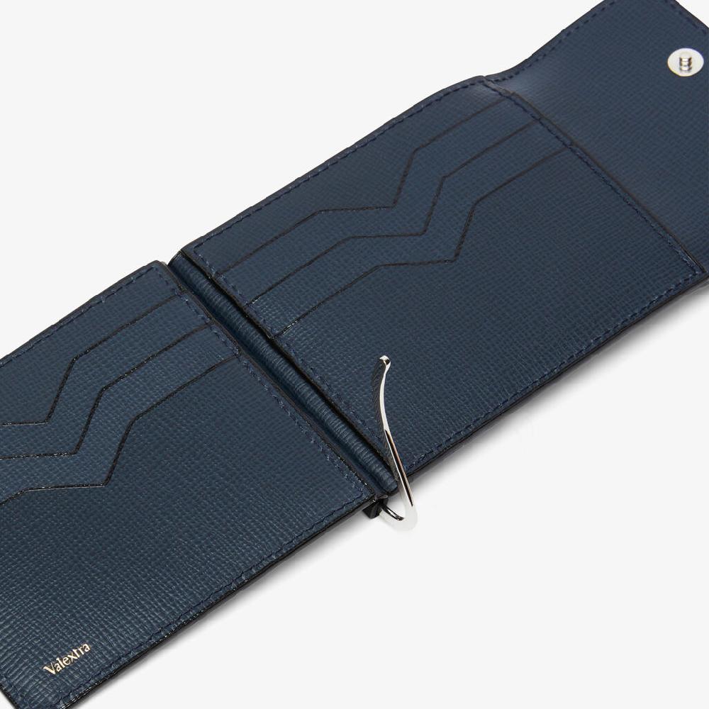 Valextra Portafoglio elegante in Pelle Blu con ferma soldi | Valextra Sconto