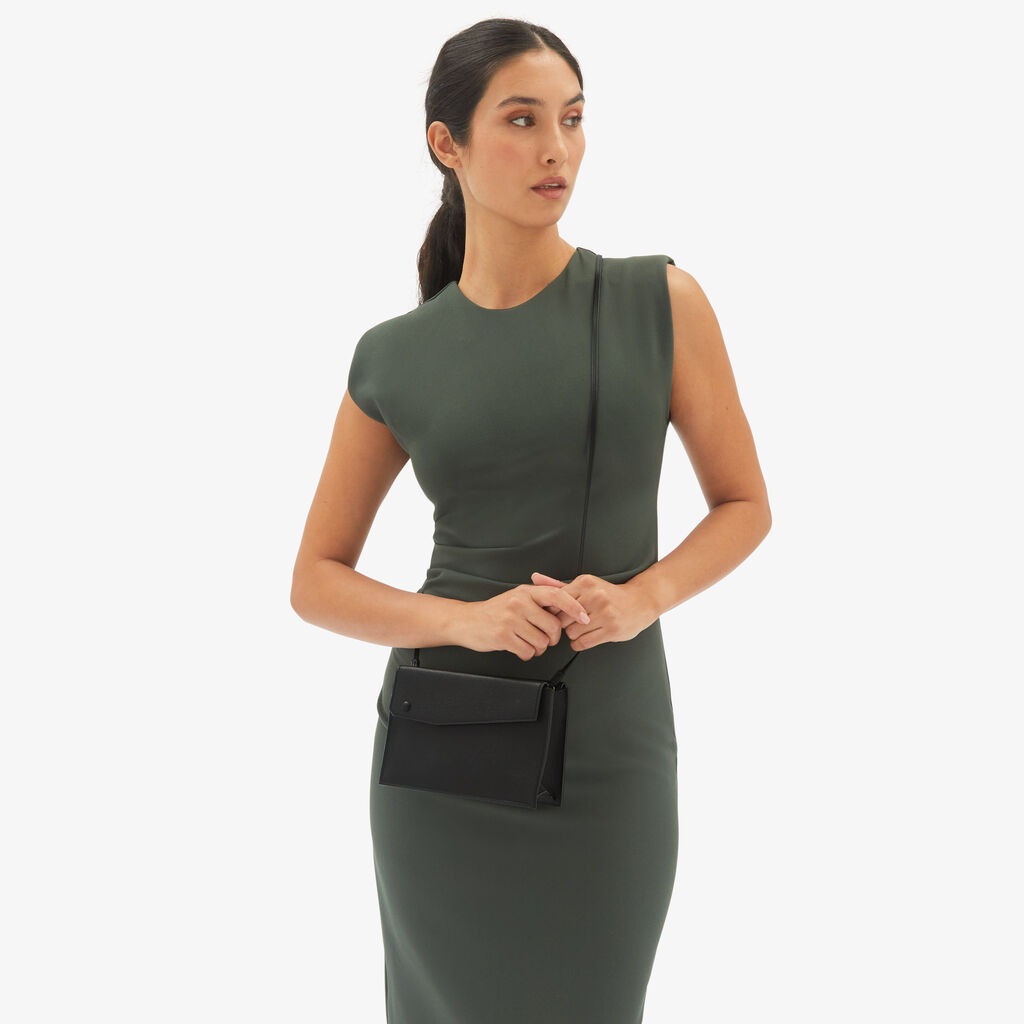 Valextra Borsa a tracolla pocket Slim | Pelle di vitello Millepunte | Nero | Valextra Nuova