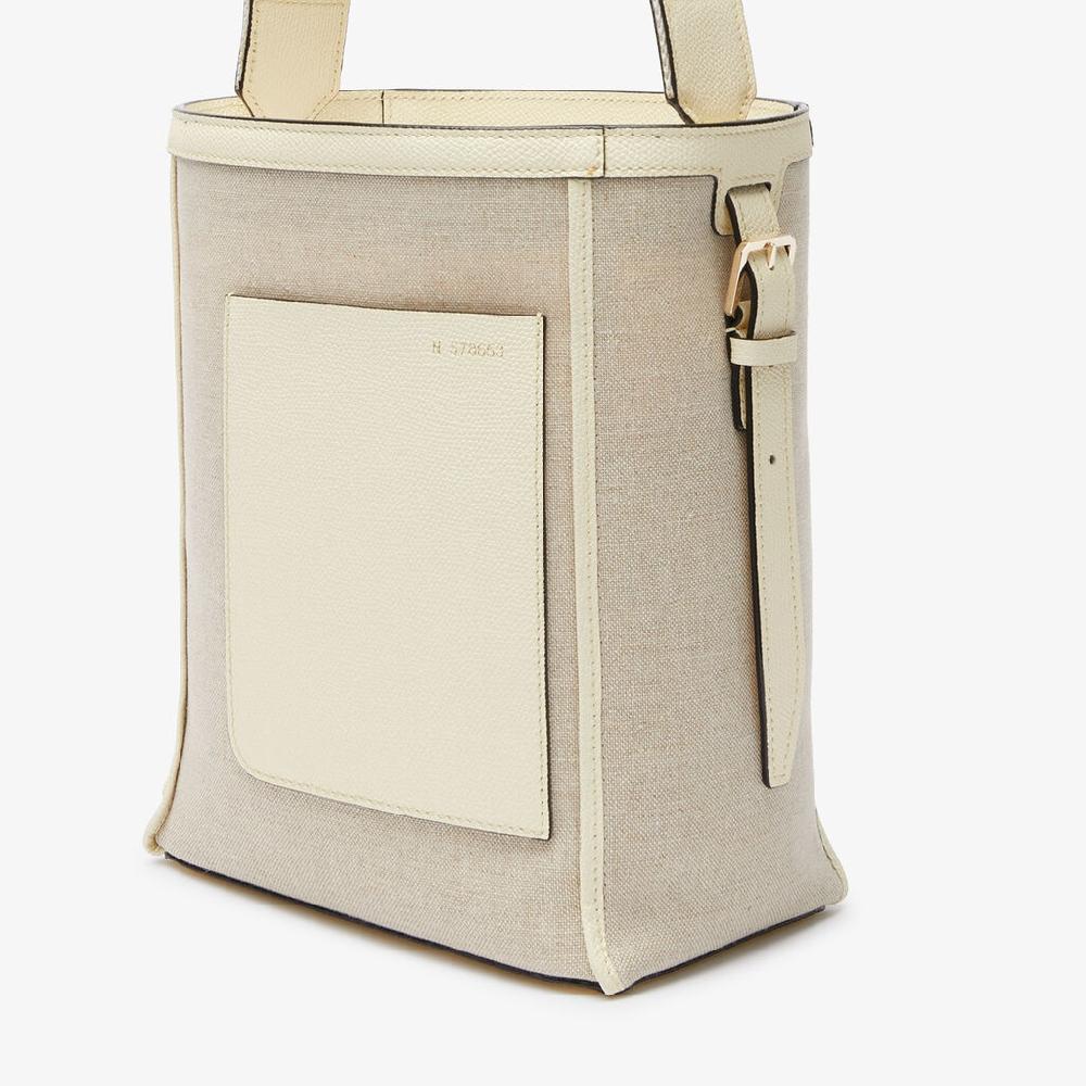 Valextra Borsa a secchiello da Donna in Tela Bianca e Beige | Valextra Soft Offerta San Valentino