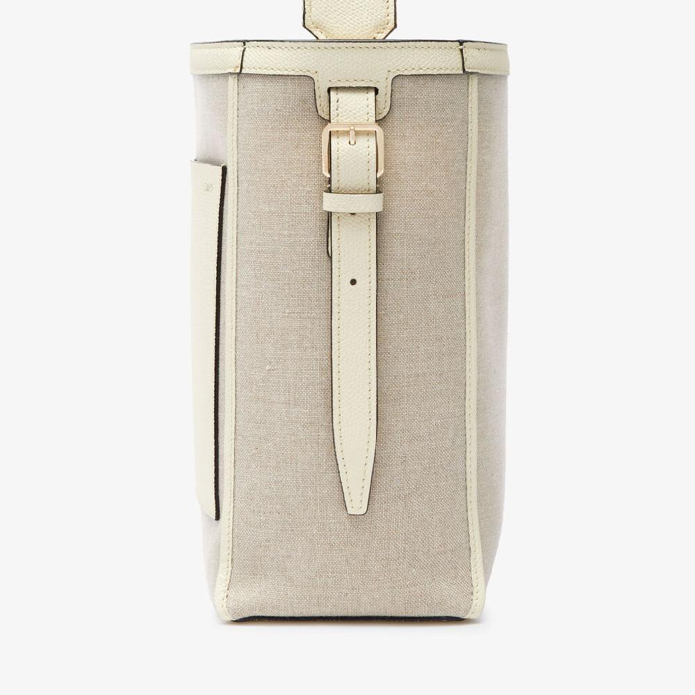 Valextra Borsa a secchiello da Donna in Tela Bianca e Beige | Valextra Soft Offerta San Valentino