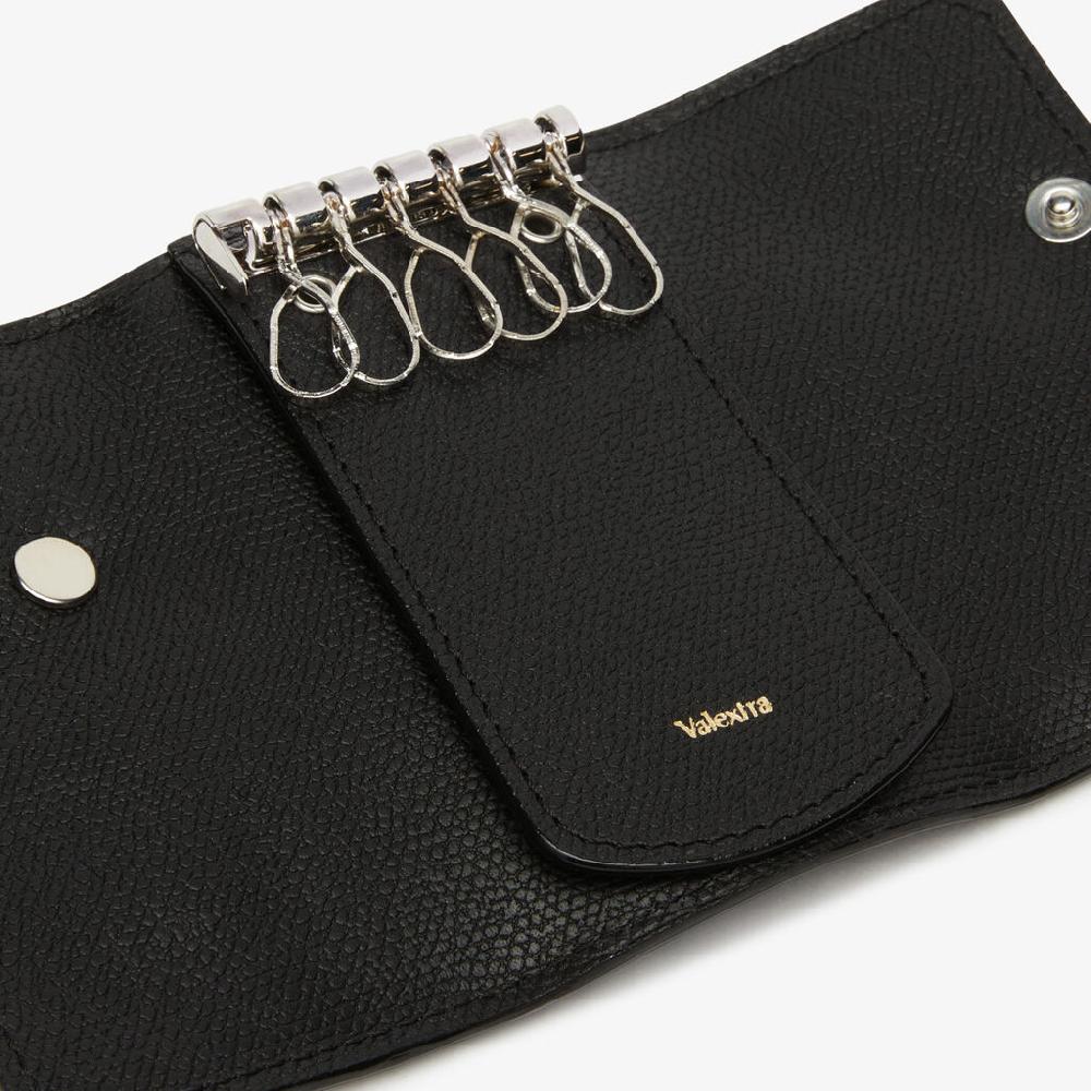Valextra Portachiavi in Pelle Nera con bottone | Valextra Tric Trac Liquidazione