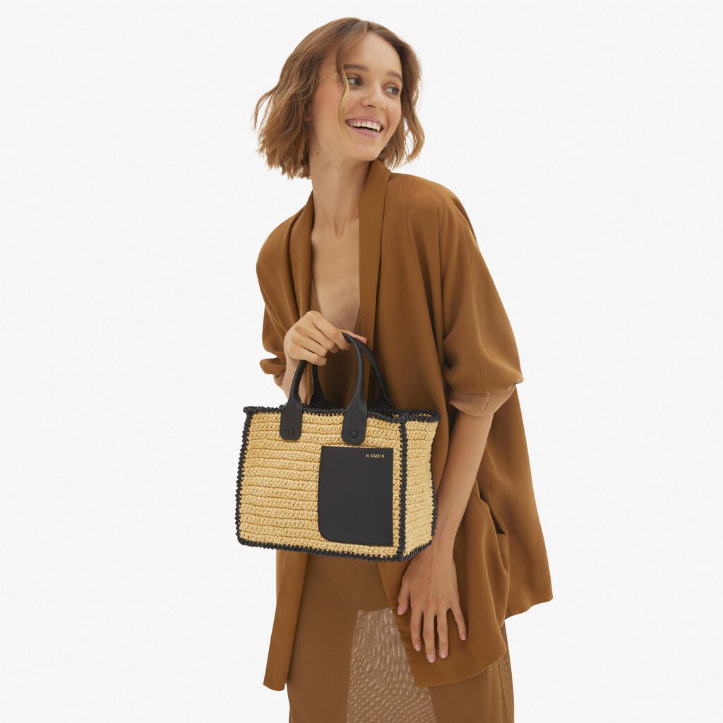 Valextra Borsa tote Mini da Donna in Rafia Beige e Nera | Valextra Ultimo giorno