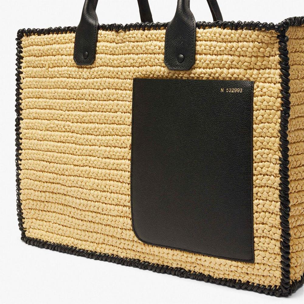 Valextra Borsa tote Grande da Donna in Rafia Beige e Nera | Valextra Promozione temporanea