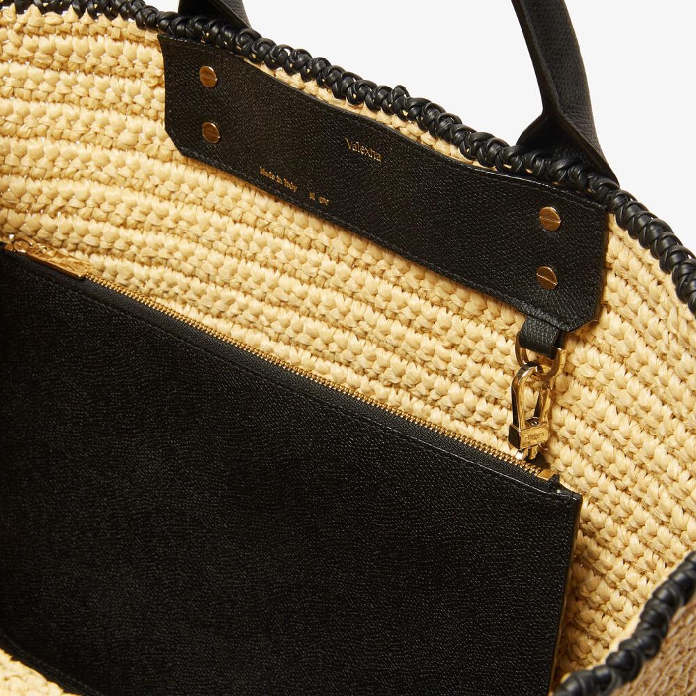 Valextra Borsa tote Grande da Donna in Rafia Beige e Nera | Valextra Promozione temporanea