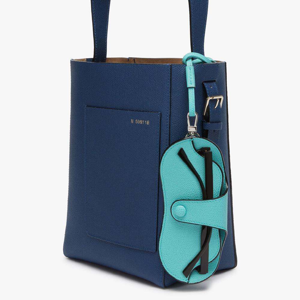 Valextra Porta occhiali con tracolla di Lusso in Pelle Azzurra | Valextra Sostegno trimestrale