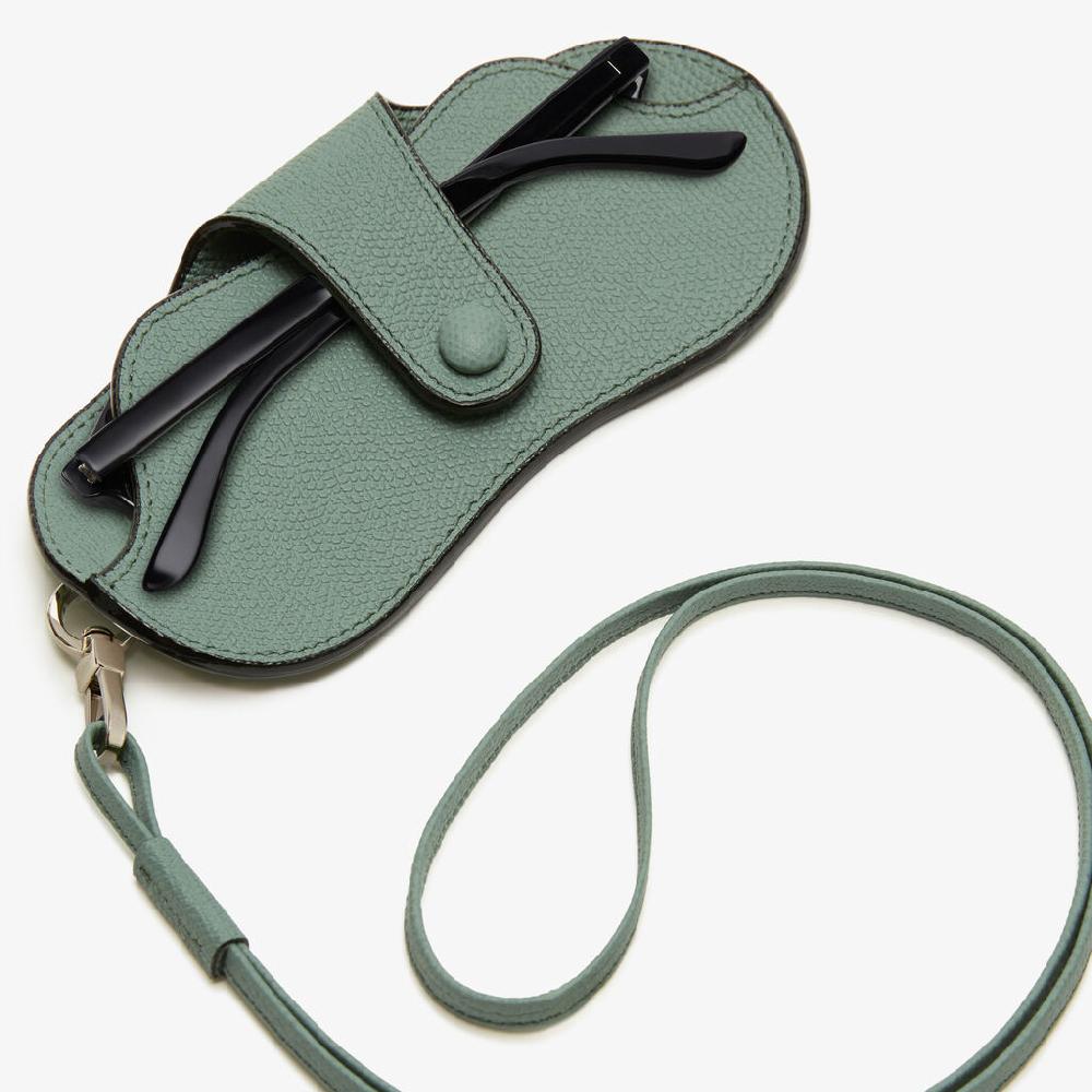 Valextra Porta Occhiali Con Tracolla | Pelle di vitello Millepunte | Verde Eucalipto | Valextra Fino al 55% di sconto