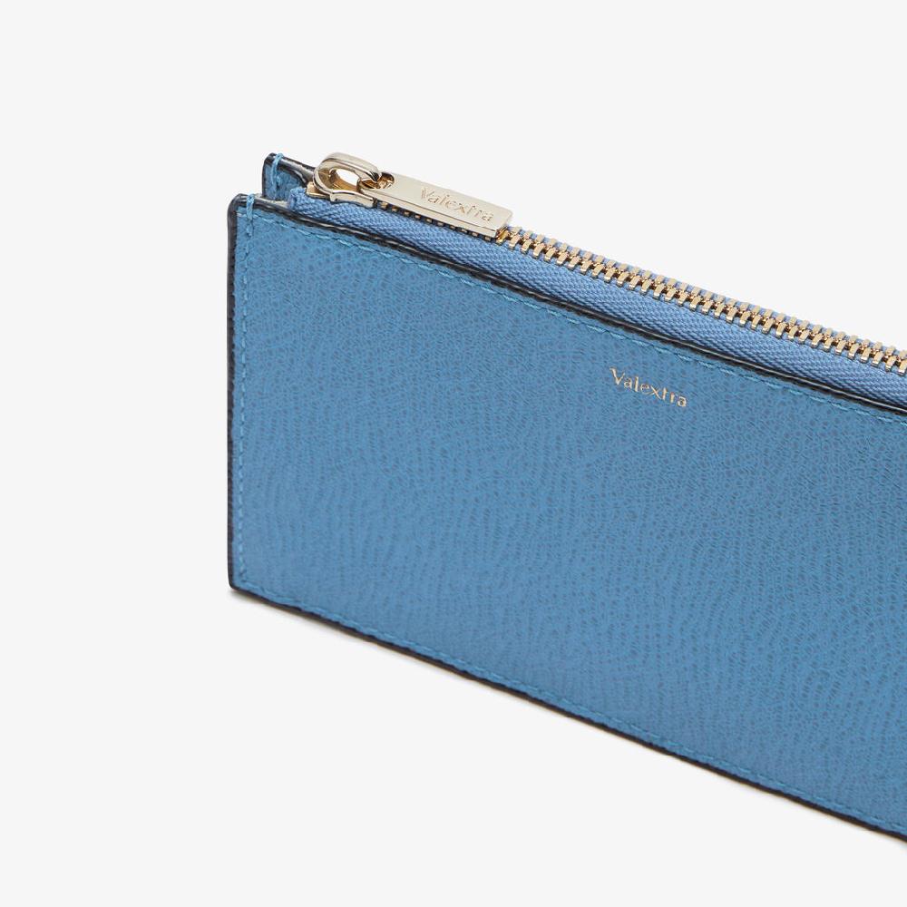 Valextra Porta carte con zip di Lusso in Pelle Blu e Marrone | Valextra Solo un giorno rimasto
