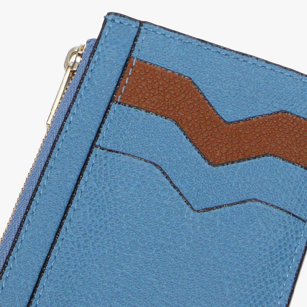 Valextra Porta carte con zip di Lusso in Pelle Blu e Marrone | Valextra Solo un giorno rimasto
