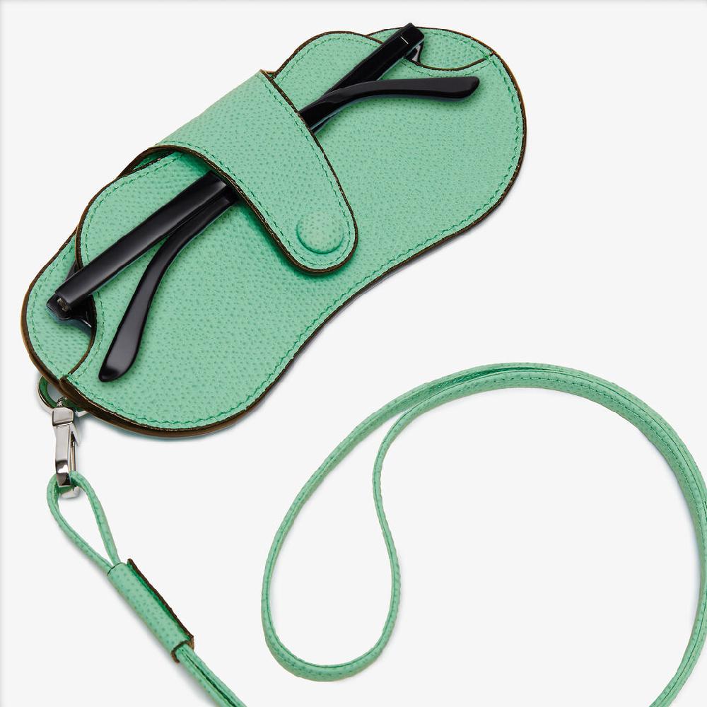 Valextra Porta Occhiali Con Tracolla | Pelle di vitello Millepunte | Verde LatteMenta | Valextra Super sconto