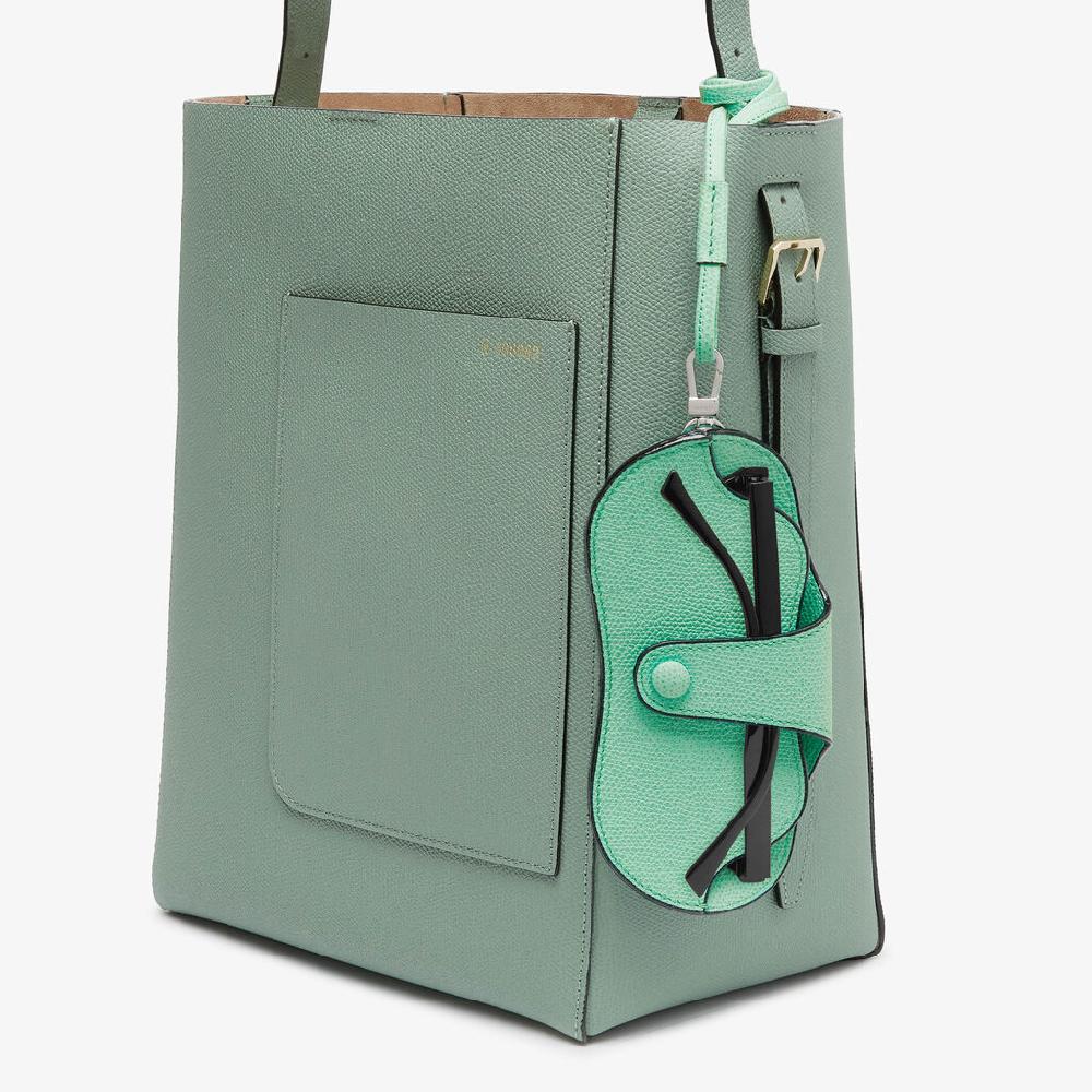 Valextra Porta Occhiali Con Tracolla | Pelle di vitello Millepunte | Verde LatteMenta | Valextra Super sconto