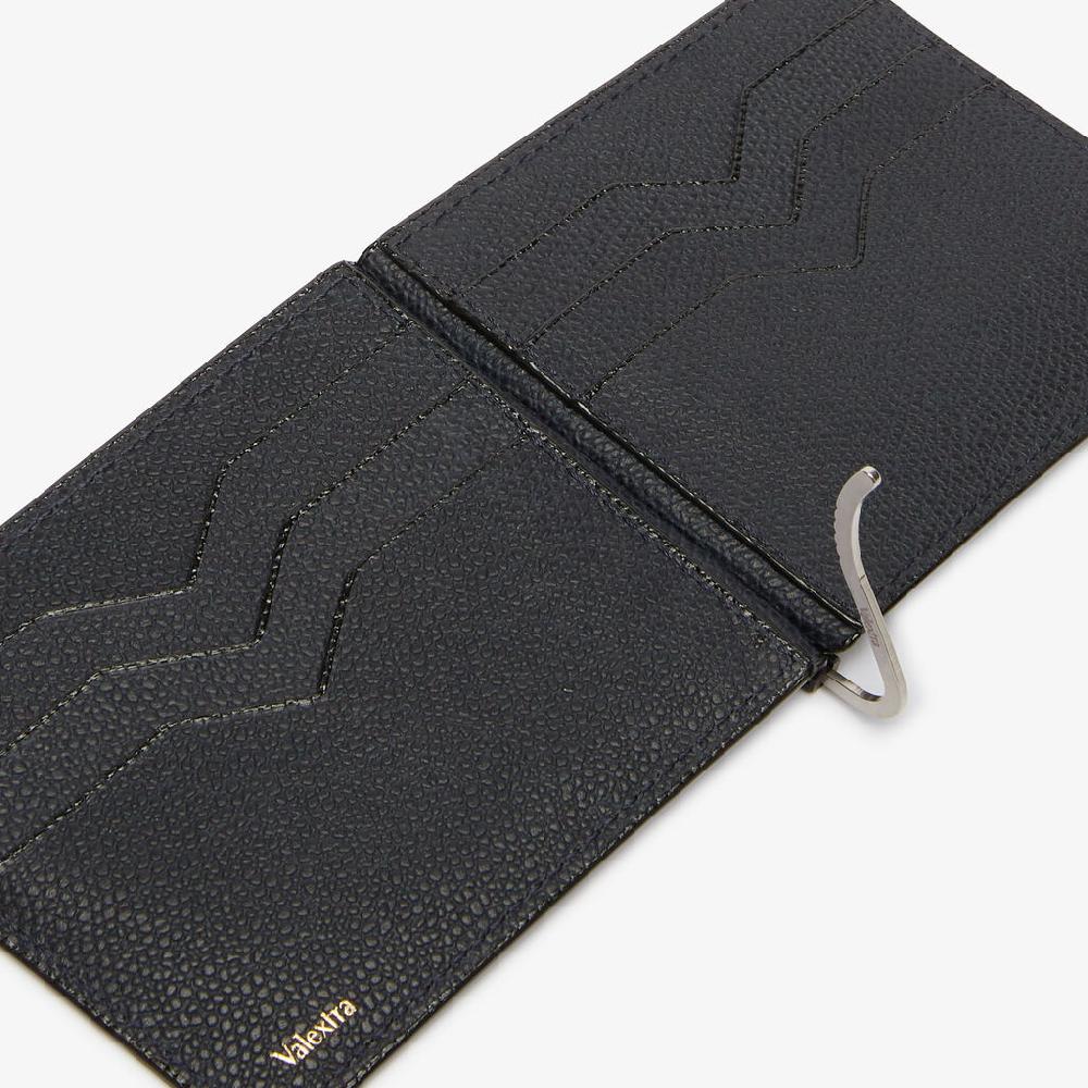 Valextra Portafoglio Grip Semplice | Pelle di vitello Millepunte | Blu Notte | Valextra Esporta salva