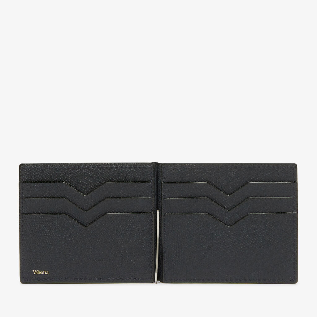 Valextra Portafoglio Grip Semplice | Pelle di vitello Millepunte | Blu Notte | Valextra Esporta salva