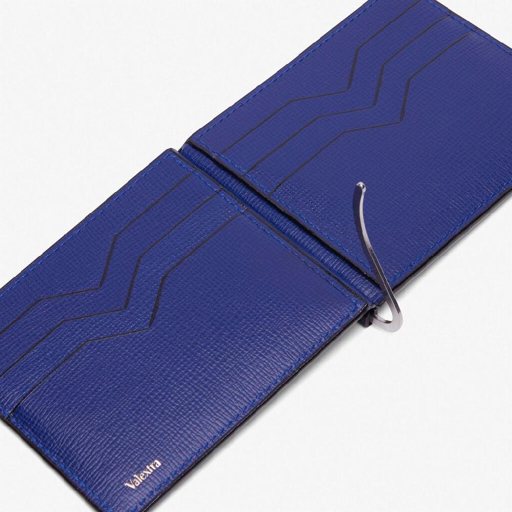 Valextra Portafoglio con fermasoldi e portacarte in Pelle Blu | Valextra Milano Pezzi Unici