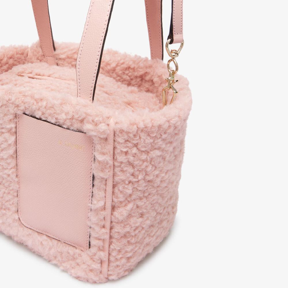 Valextra Borsa a Secchiello Bouclè Micro | Tessuto e pelle | Rosa Peonia | Valextra Promozione Limitata