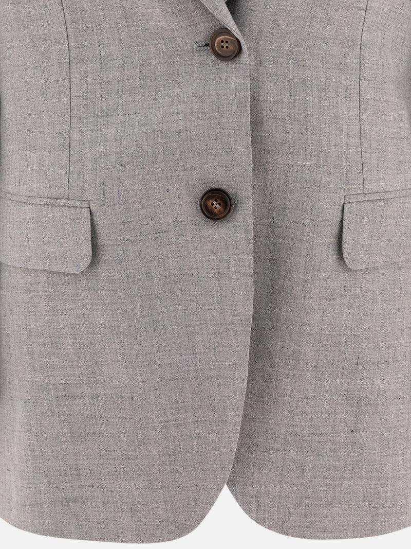 Vietti Brunello Cucinelli Blazer in canvas di lino e lana con monile In Vendita