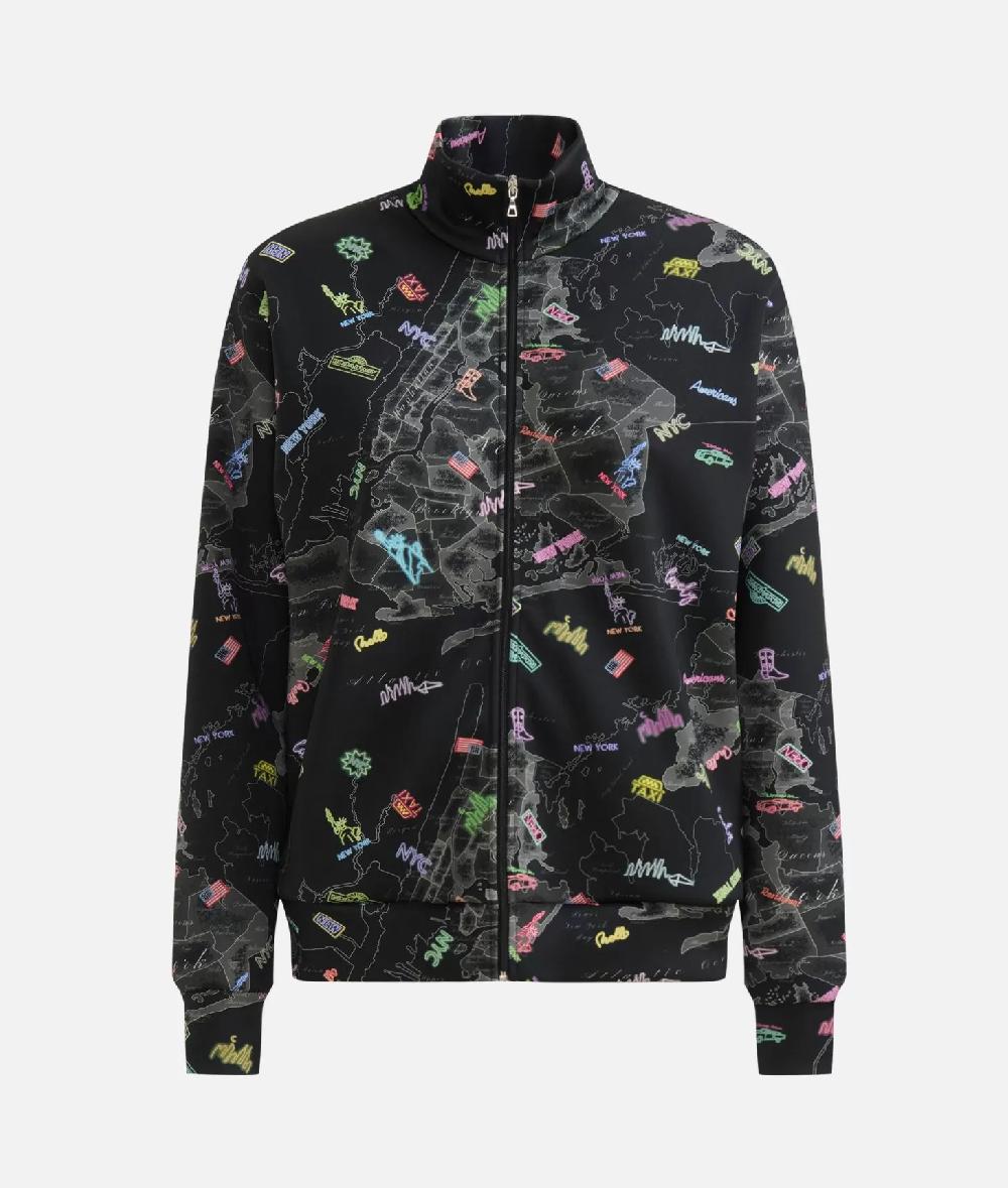 Alviero martini 1a classe Felpa con zip in tessuto scuba stampa Geo NYC Nera Fino Al -60%