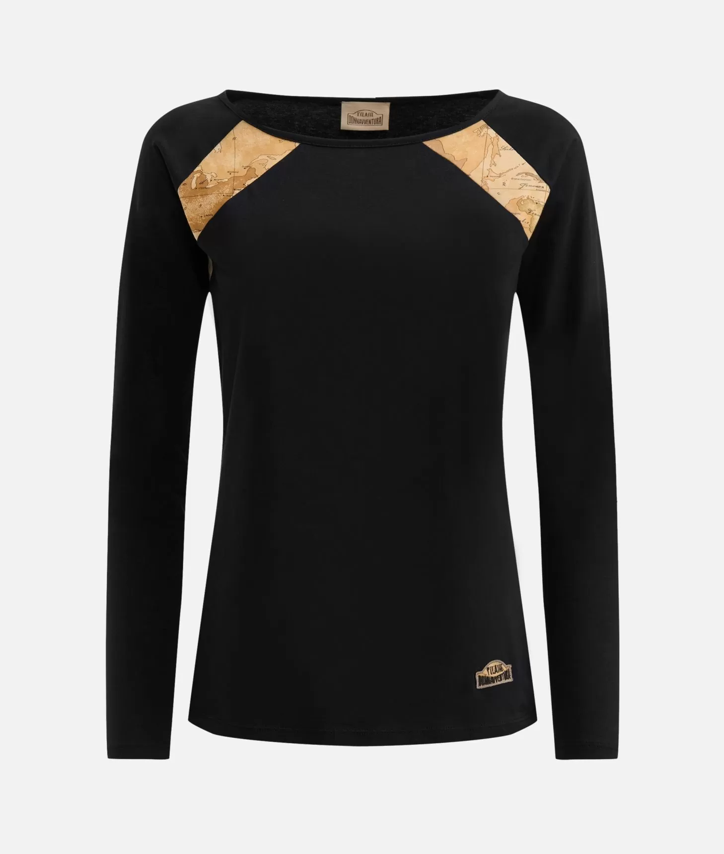 Alviero martini 1a classe T-shirt a maniche lunghe in jersey di cotone stretch con spicchi Geo Classic Nera Affare Del Giorno
