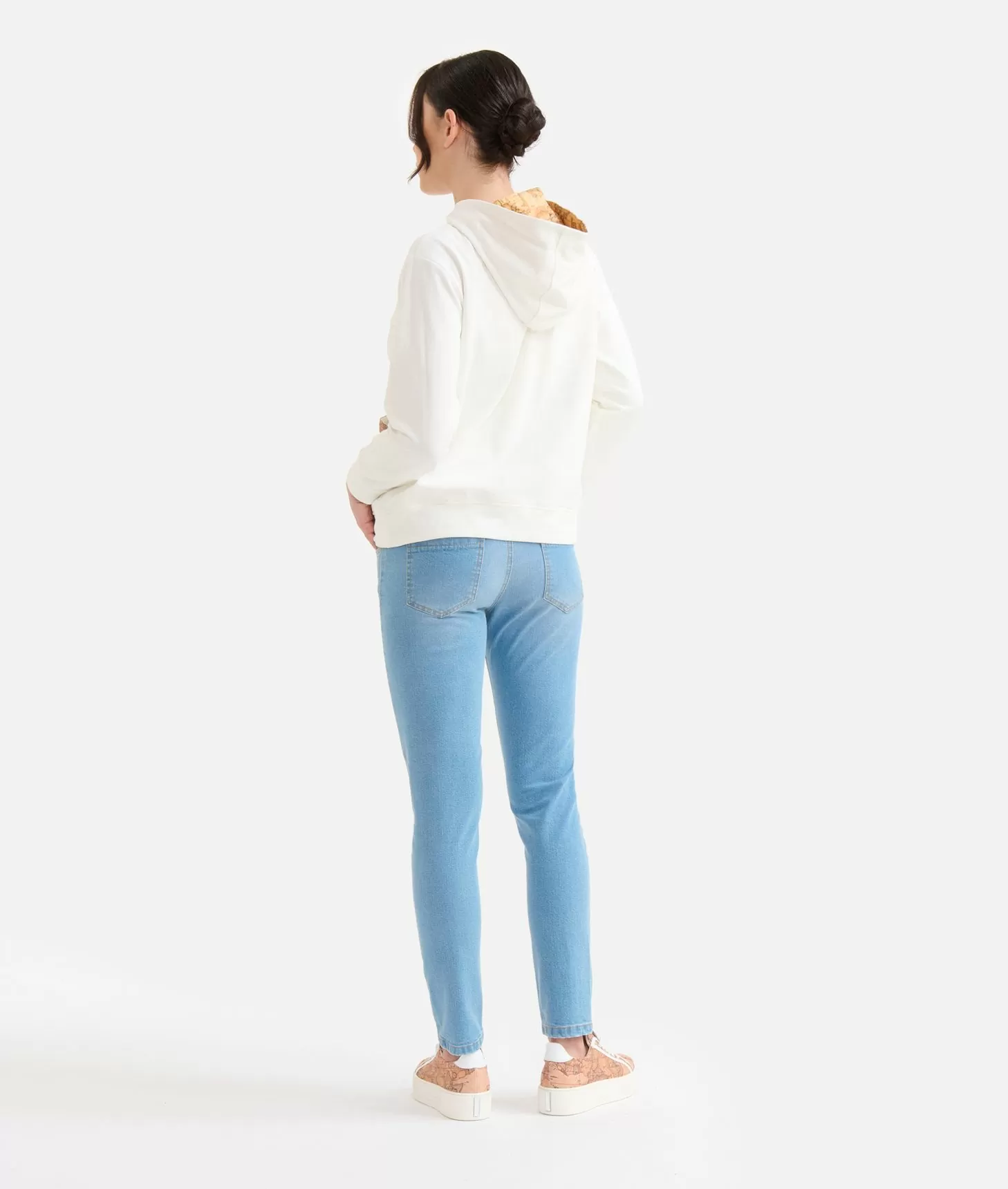 Alviero martini 1a classe Felpa in cotone garzato stretch con cappuccio Geo Classic Avorio Sottocosto