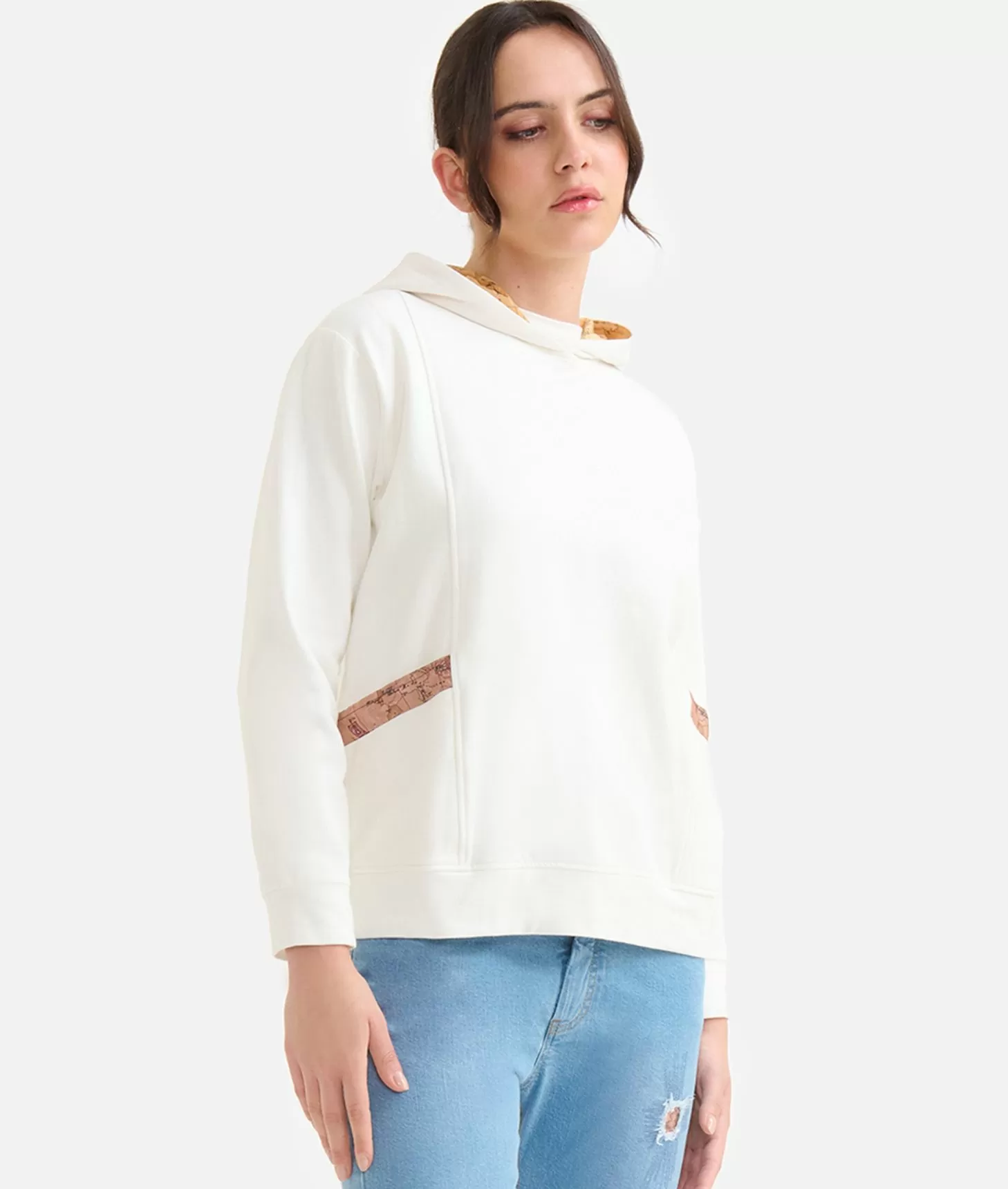 Alviero martini 1a classe Felpa in cotone garzato stretch con cappuccio Geo Classic Avorio Sottocosto