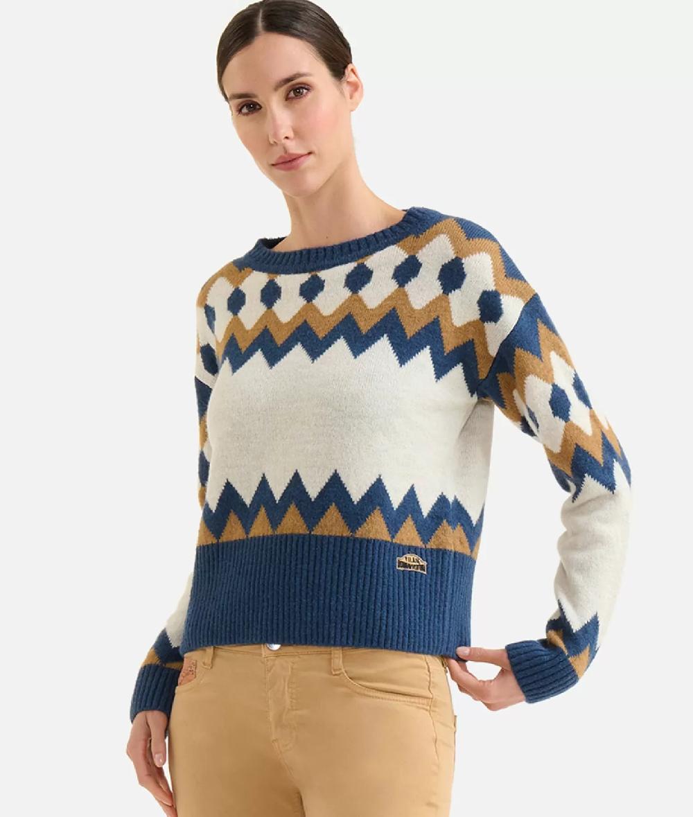 Alviero martini 1a classe Maglia in filato misto lana/viscosa con motivo geometrico Blu Fino Al -60%