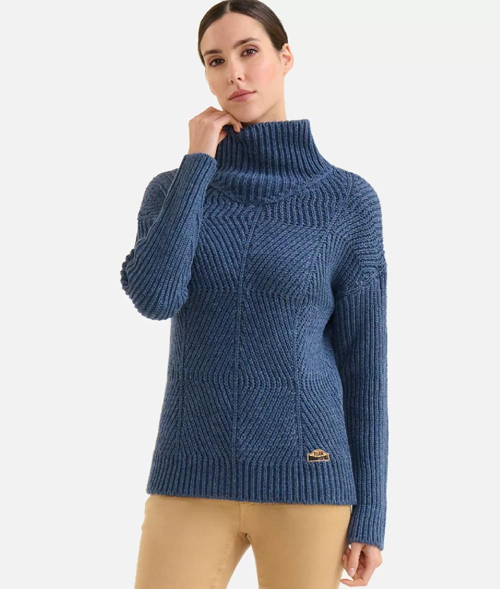 Alviero martini 1a classe Maglia a collo alto in filato misto lana vergine con patch Donnavventura Denim In Vendita