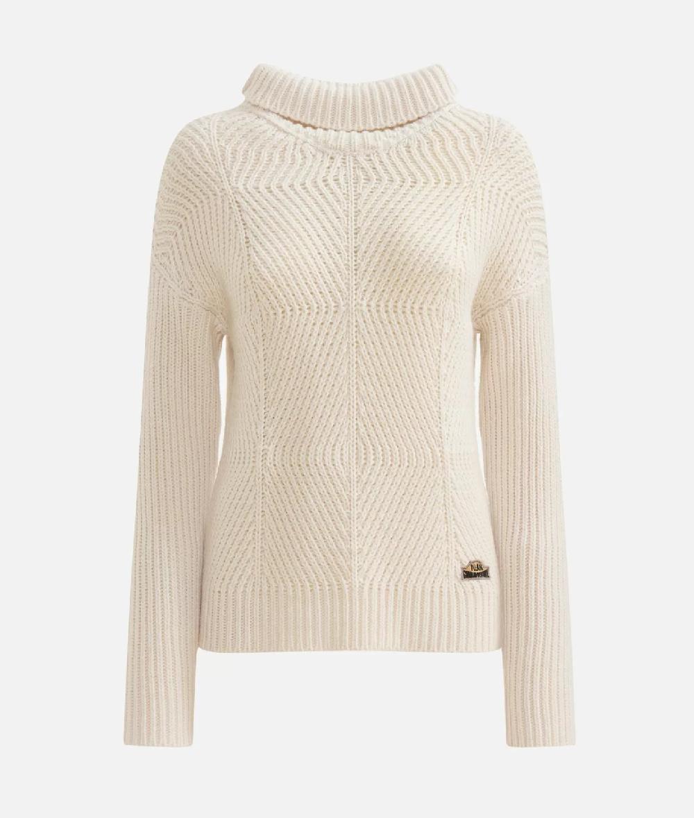 Alviero martini 1a classe Maglia a collo alto in filato misto lana vergine con patch Donnavventura Naturale Saldi
