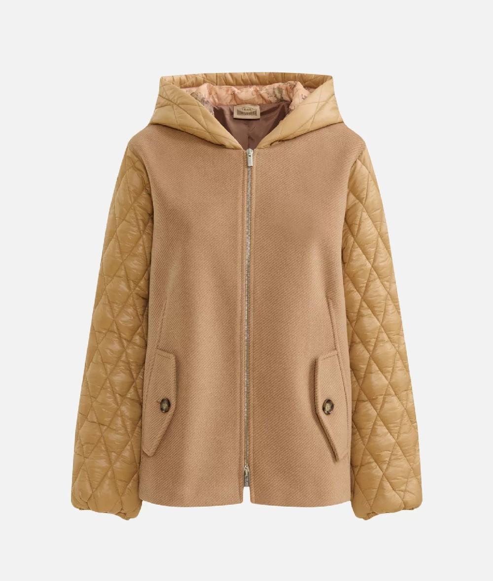 Alviero martini 1a classe Giubbino bimaterico in panno diagonale e nylon imbottito Cammello Vendita Calda