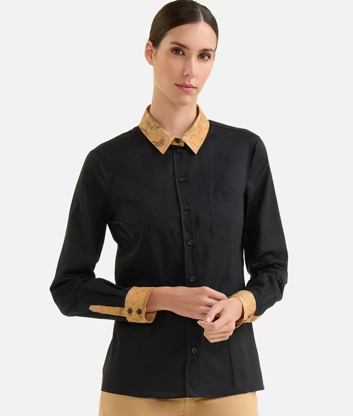 Alviero martini 1a classe Camicia in popeline di cotone stretch con dettagli Geo Classic Nera I Più Venduti