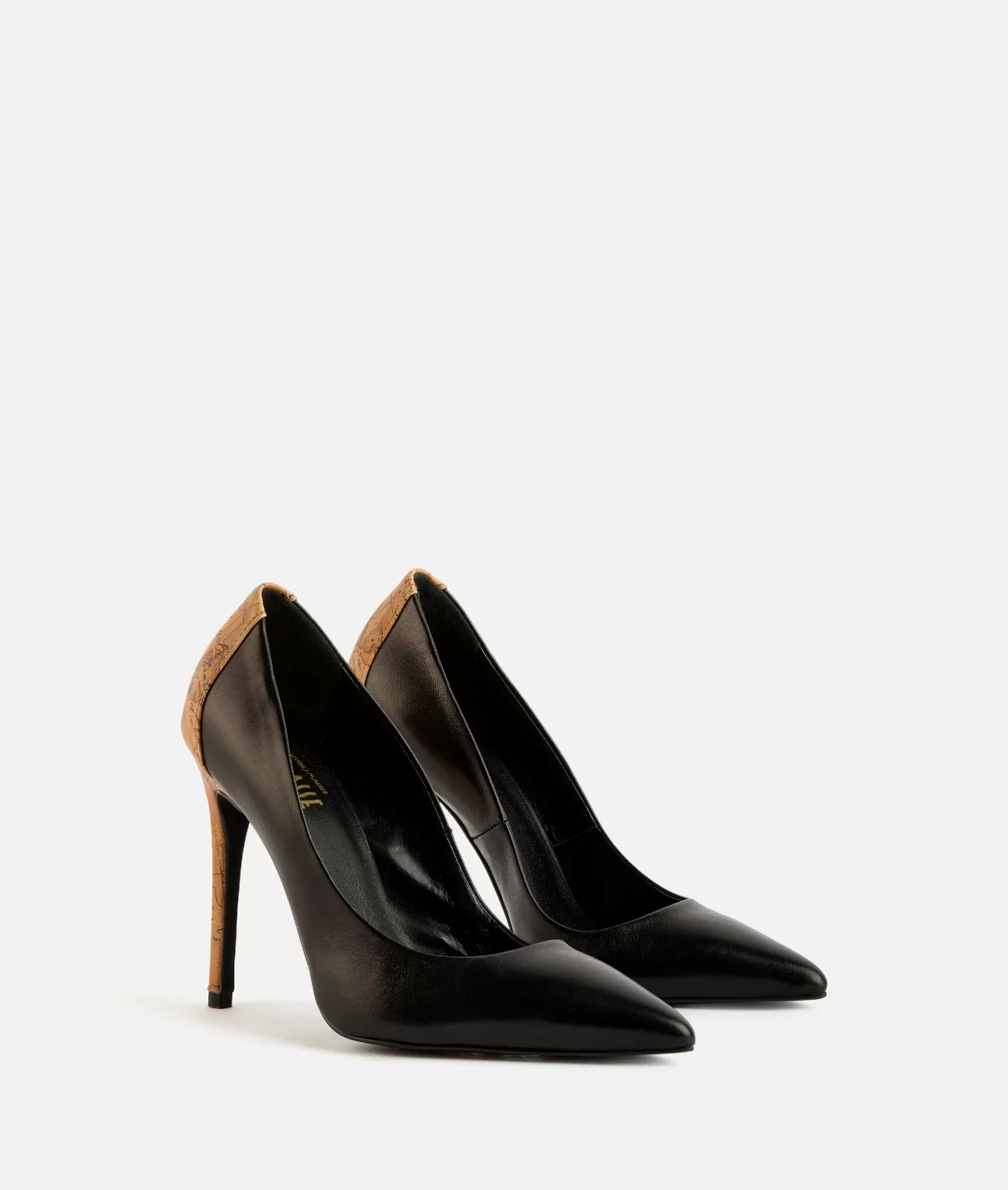 Alviero martini 1a classe Décolleté in nappa liscia con tacco stampa Geo Classic Nere Nuova