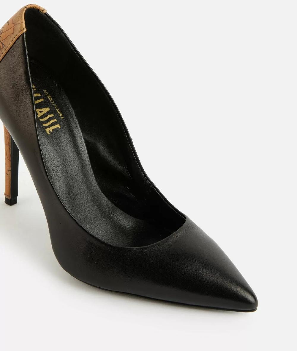 Alviero martini 1a classe Décolleté in nappa liscia con tacco stampa Geo Classic Nere Nuova