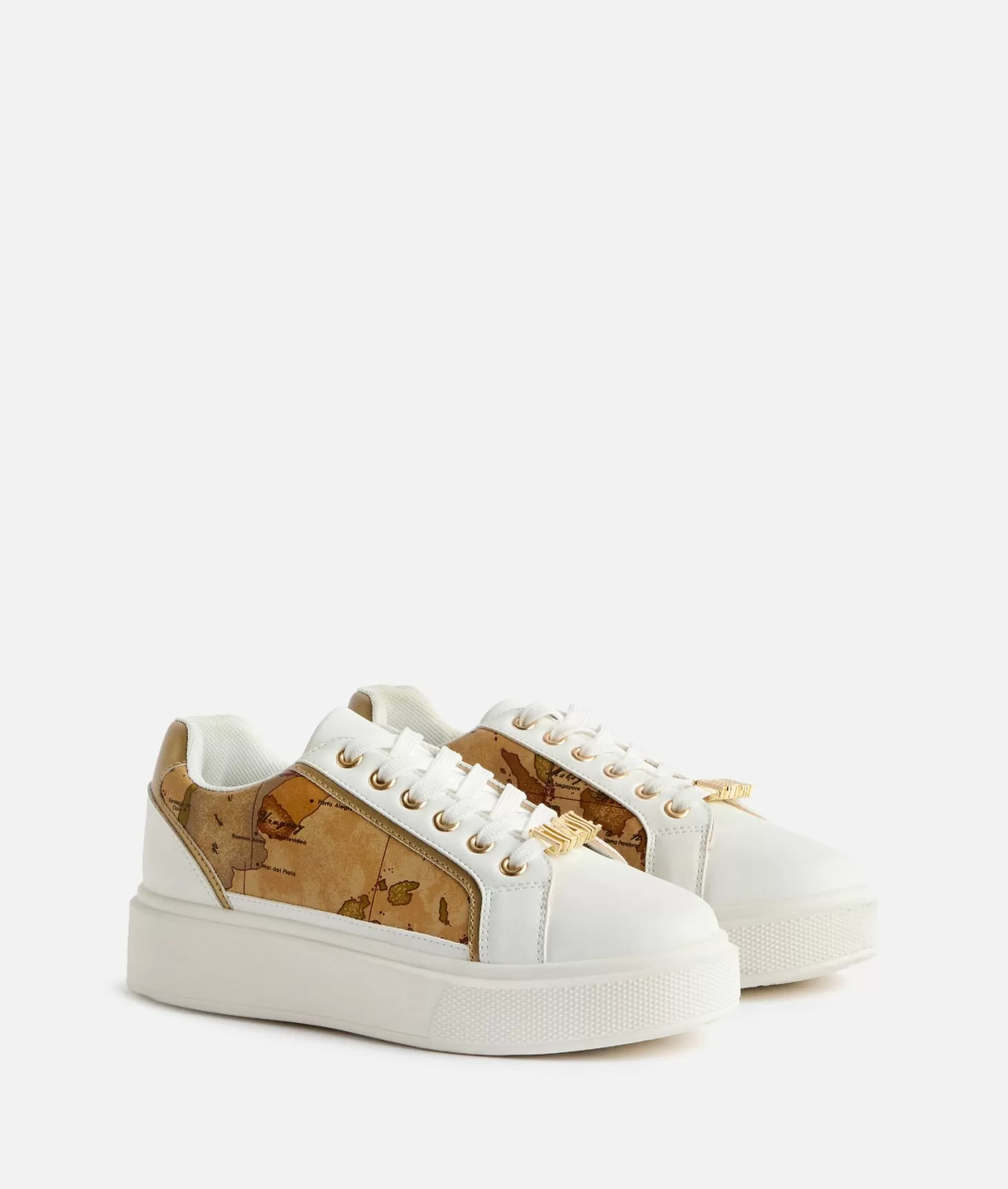 Alviero martini 1a classe Sneakers in eco nappa con passalaccio e inserti Geo Classic Bianche Prezzo Ridotto