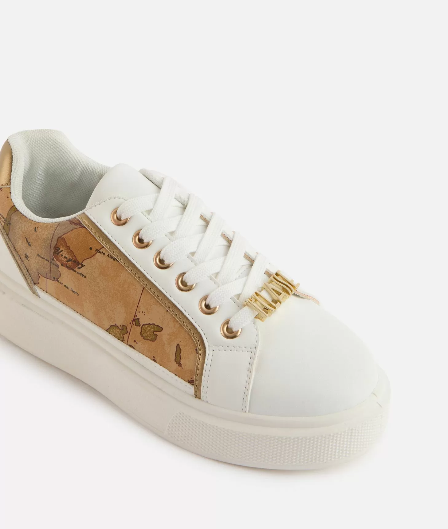 Alviero martini 1a classe Sneakers in eco nappa con passalaccio e inserti Geo Classic Bianche Prezzo Ridotto