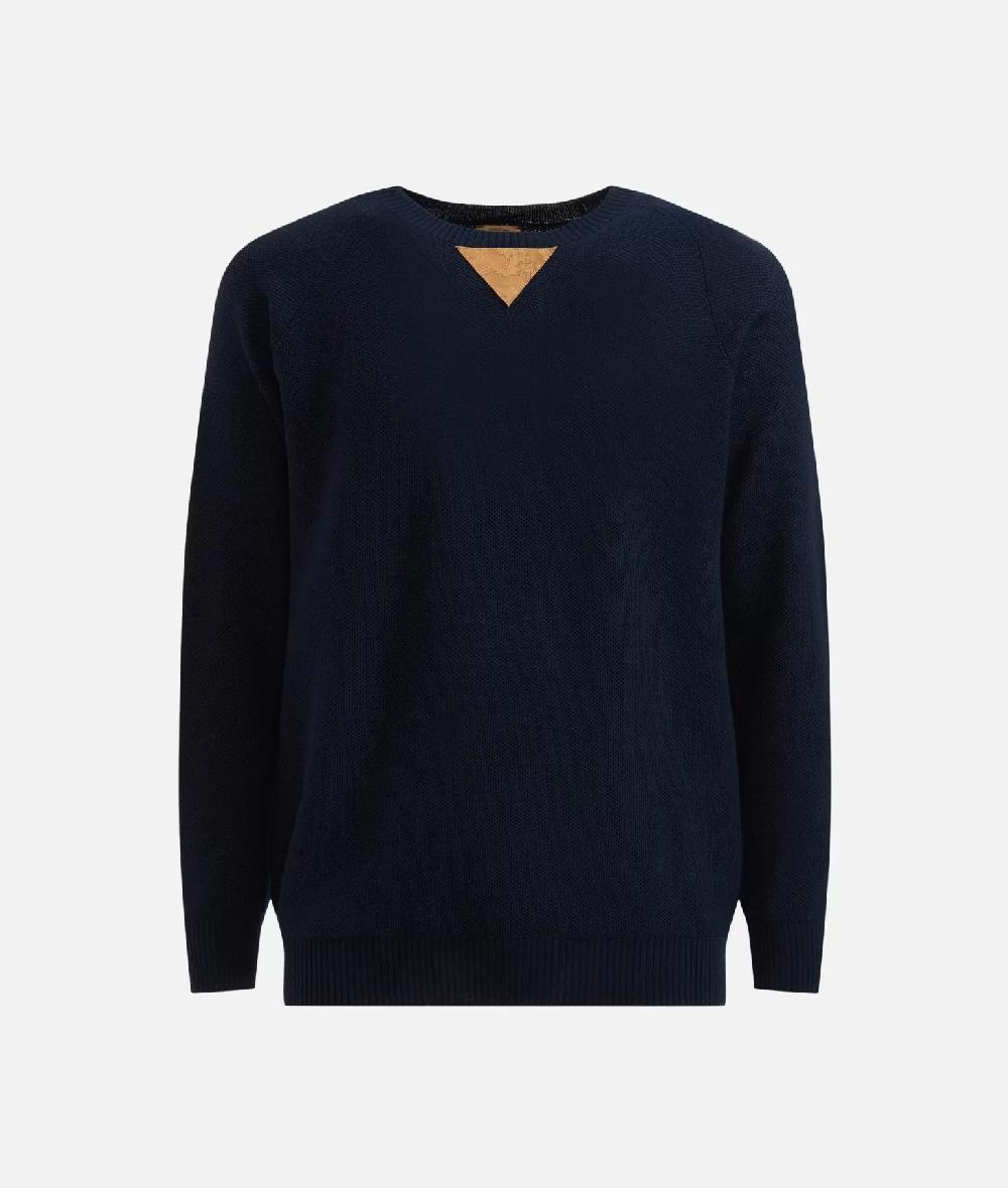 Alviero martini 1a classe Girocollo in filato misto lana con toppe Geo Classic Blu Notte Pezzi Unici