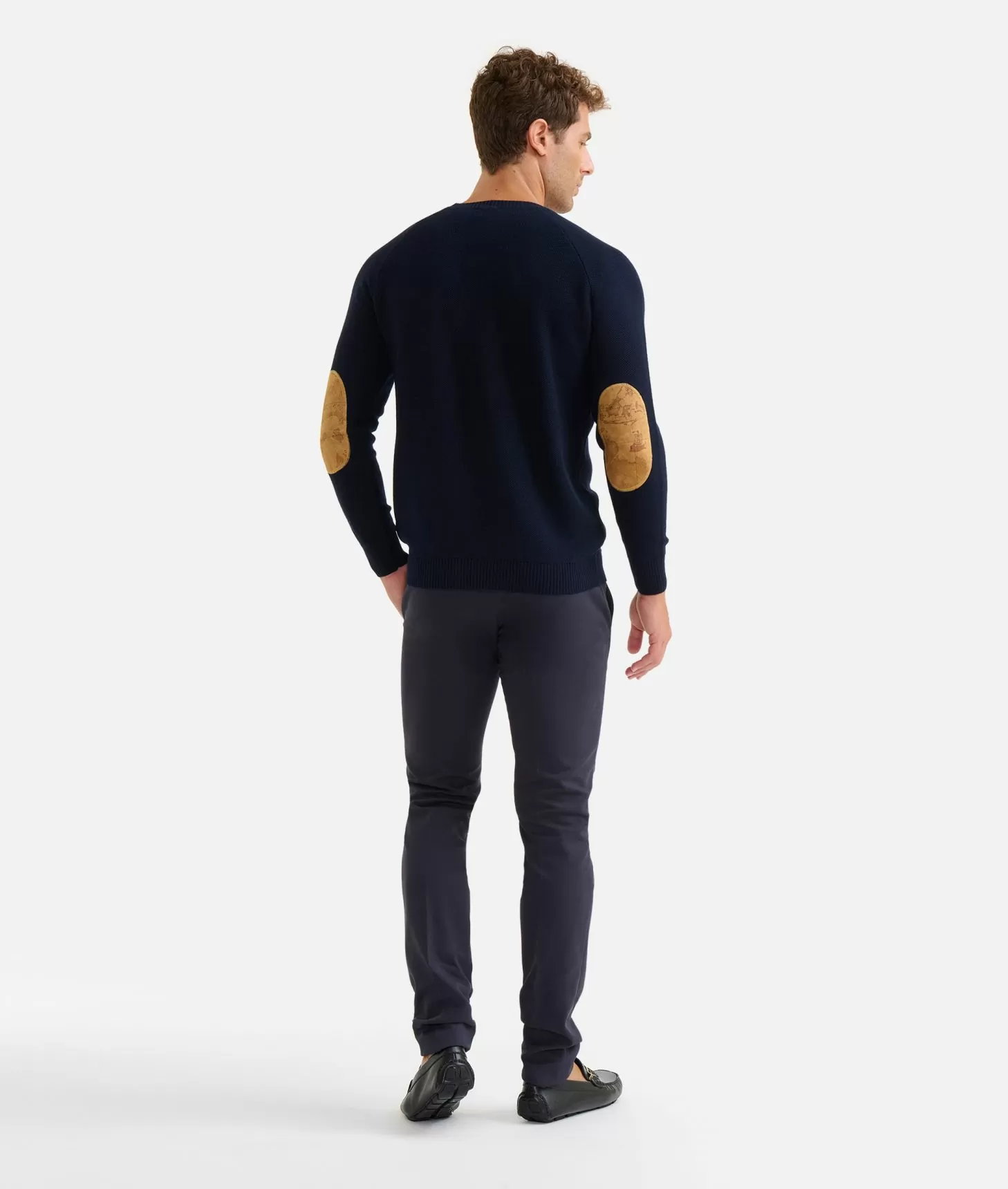 Alviero martini 1a classe Girocollo in filato misto lana con toppe Geo Classic Blu Notte Pezzi Unici