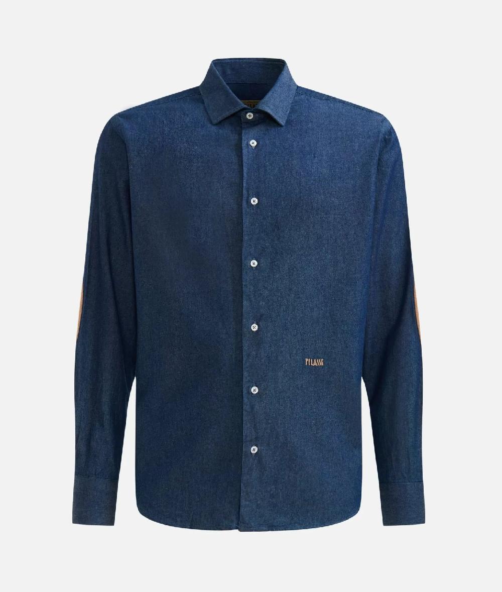 Alviero martini 1a classe Camicia slim in denim leggero con toppe Geo Classic Blu Jeans Scuro Sconto