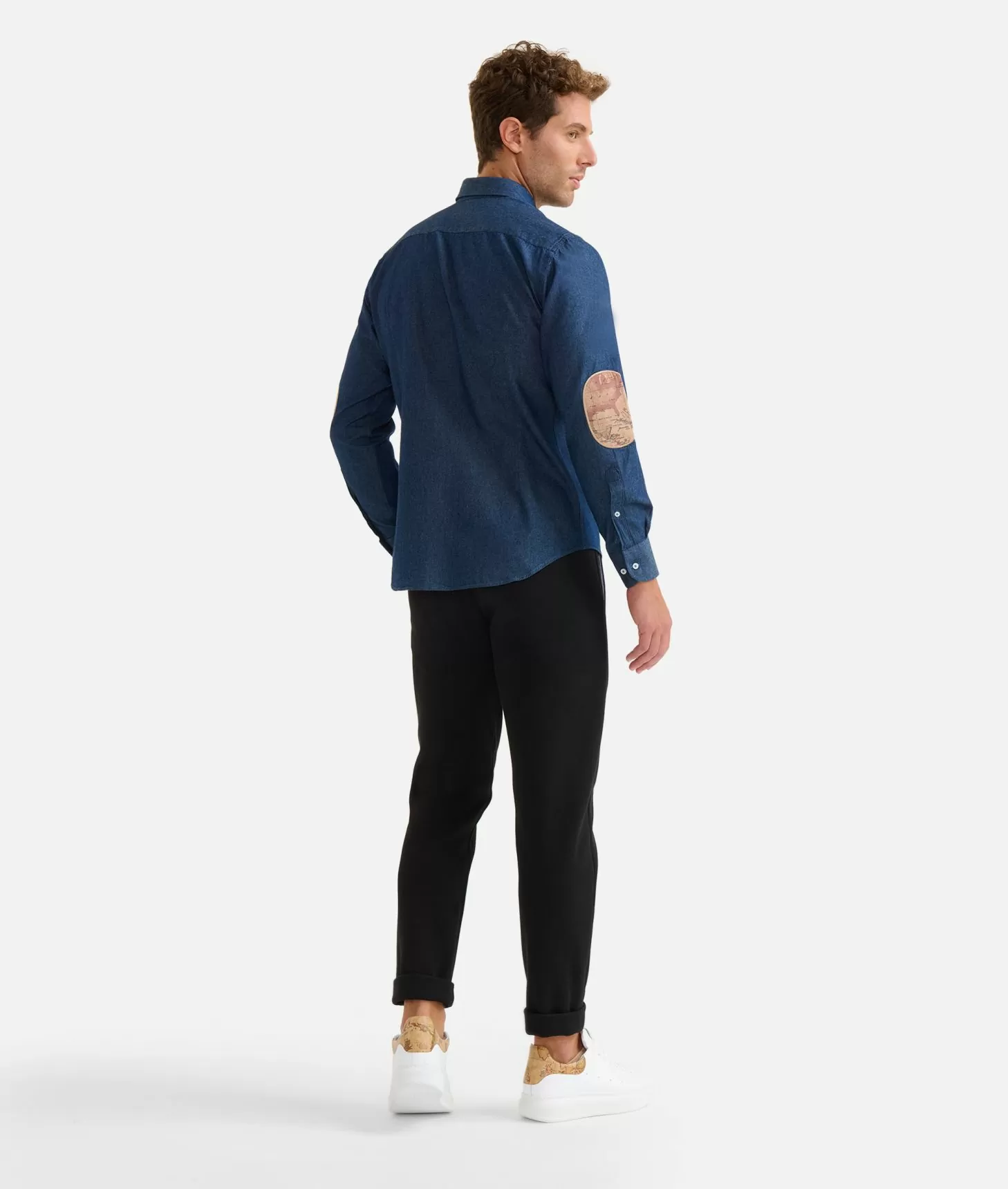 Alviero martini 1a classe Camicia slim in denim leggero con toppe Geo Classic Blu Jeans Scuro Sconto