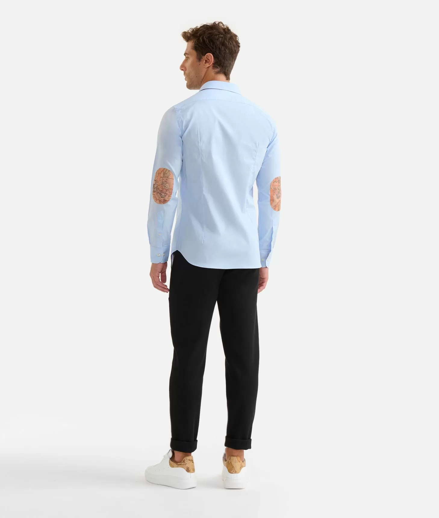 Alviero martini 1a classe Camicia slim in cotone stretch con toppe Geo Classic Azzurra Outlet