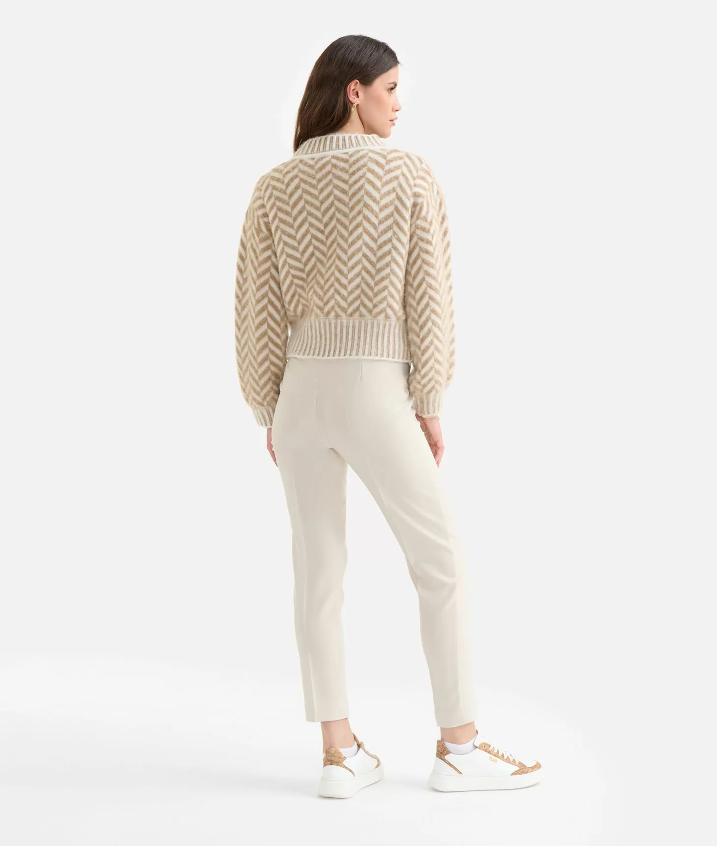 Alviero martini 1a classe Maglia in filato di lana e viscosa con motivo spinato Cammello Spedizione Gratuita