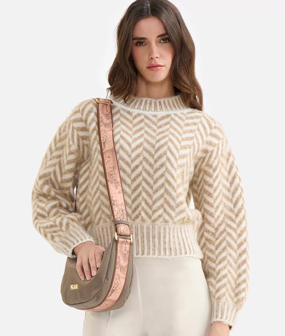 Alviero martini 1a classe Maglia in filato di lana e viscosa con motivo spinato Cammello Spedizione Gratuita