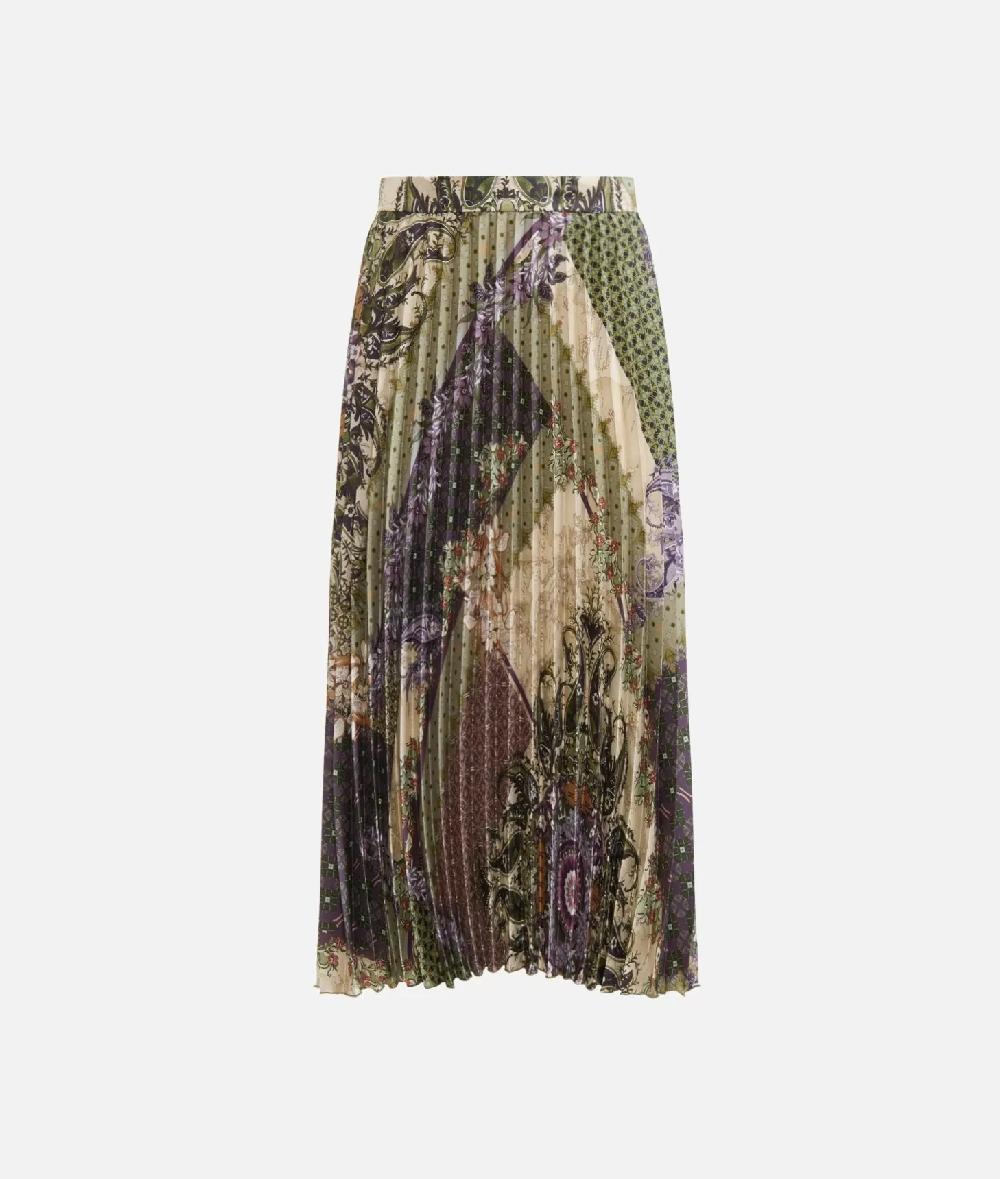 Alviero martini 1a classe Gonna plissé in twill stampa Geo Patchwork Foulard Verde Pezzi Unici
