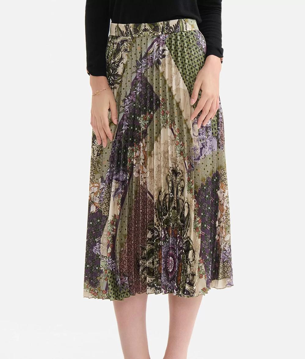 Alviero martini 1a classe Gonna plissé in twill stampa Geo Patchwork Foulard Verde Pezzi Unici